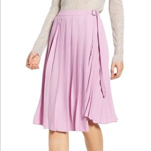 Leith Asymmetrical Pleated Faux Wrap Skirt.